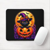 Black Cat Witch Hat Pumpkin Funny Halloween Men Wo Mousepad (Mit Mouse)
