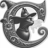 Black Cat Witch Hexerei Letter C Custom Initial Aufkleber (Vorderseite)