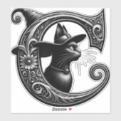 Black Cat Witch Hexerei Letter C Custom Initial Aufkleber (Blatt)