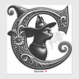 Black Cat Witch Hexerei Letter C Custom Initial Aufkleber