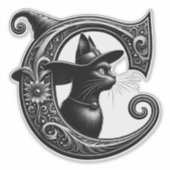 Black Cat Witch Hexerei Letter C Custom Initial Aufkleber (Vorderseite)