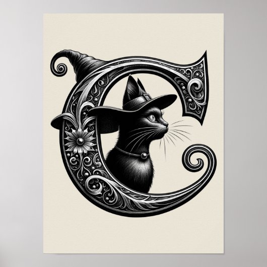 Black Cat Witch Hexerei Letter C Custom Initial Poster (Vorne)