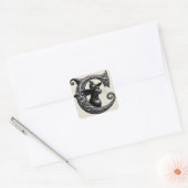 Black Cat Witch Hexerei Letter C Custom Initial Quadratischer Aufkleber (Umschlag)