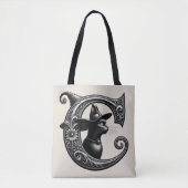 Black Cat Witch Hexerei Letter C Custom Initial Tasche (Vorderseite)