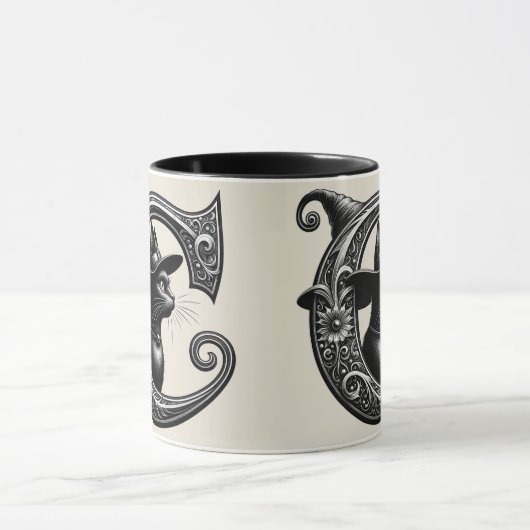 Black Cat Witch Hexerei Letter C Custom Initial Tasse (Zentrum)