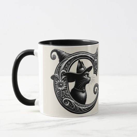 Black Cat Witch Hexerei Letter C Custom Initial Tasse (Links)