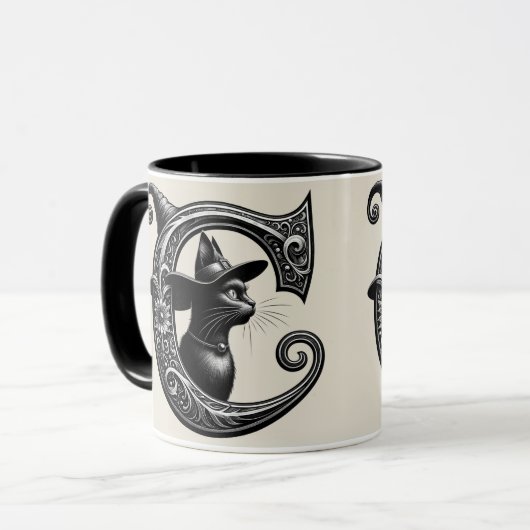 Black Cat Witch Hexerei Letter C Custom Initial Tasse (Vorderseite Links)