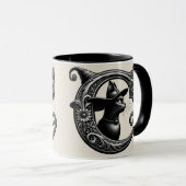 Black Cat Witch Hexerei Letter C Custom Initial Tasse (VorderseiteRechts)