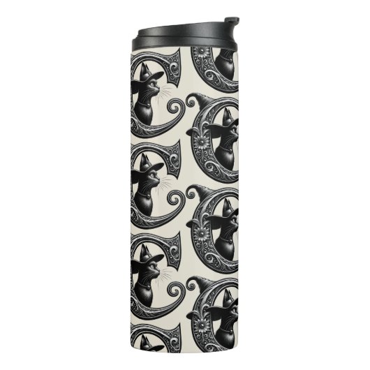 Black Cat Witch Hexerei Letter C Custom Initial Thermosbecher (Nach links gedreht)