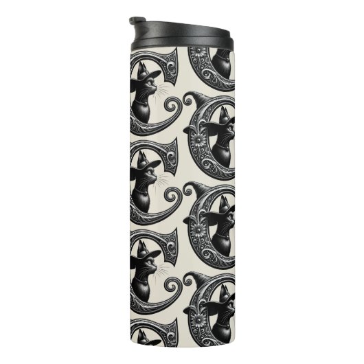 Black Cat Witch Hexerei Letter C Custom Initial Thermosbecher (Nach rechts gedreht)