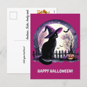 Black Cat Witch und Bats glückliches Halloween Feiertagspostkarte