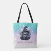 Black Cat Witches Hat Rainbow Pastor Halloween Tasche (Rückseite)