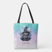 Black Cat Witches Hat Rainbow Pastor Halloween Tasche (Rückseite)