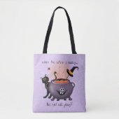 Black Cat & Witch's Cauldron Lila Halloween Tasche (Vorderseite)