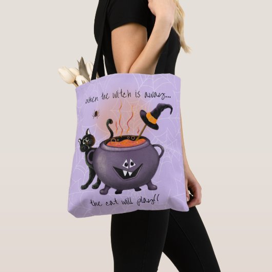 Black Cat & Witch's Cauldron Lila Halloween Tasche (Von Nahem)