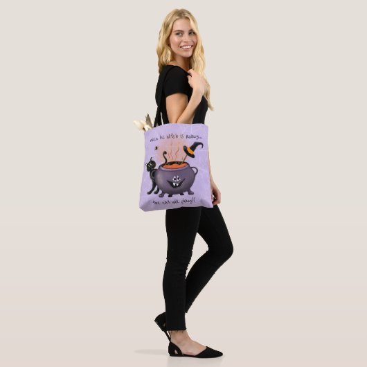 Black Cat & Witch's Cauldron Lila Halloween Tasche (Am Model)