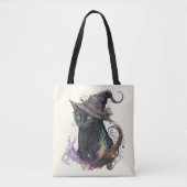 Black Cat Witch's Hat Yellow Halloween Tasche (Vorderseite)