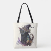 Black Cat Witch's Hat Yellow Halloween Tasche (Rückseite)