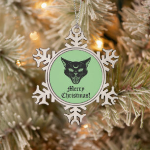 Black Cat Witchy Horror Snowflake Gerahmte Ornamen Schneeflocken Zinn-Ornament
