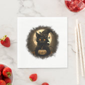 Black Cat Witchy Pumpkin Moon Spooky Halloween Wom Serviette (Beispiel)