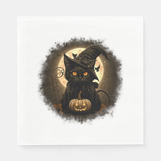 Black Cat Witchy Pumpkin Moon Spooky Halloween Wom Serviette (Vorderseite)