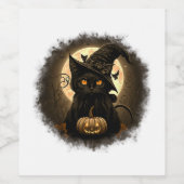 Black Cat Witchy Pumpkin Moon Spooky Halloween Wom Weinetikett (Einzelnes Label)