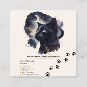 Black Cat Witchy Square Business Card Quadratische Visitenkarte