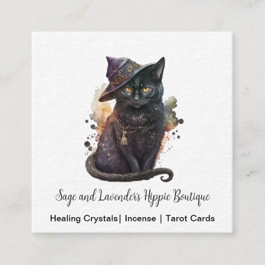 Black Cat Witchy Square Business Card Quadratische Visitenkarte (Vorderseite)