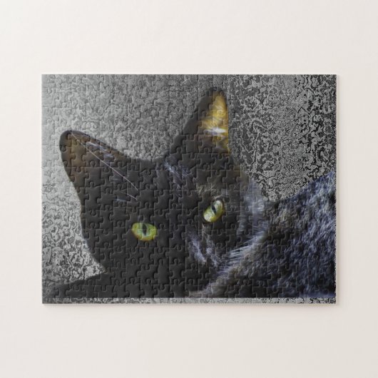 Black Cat with a Gray Pattern Background Puzzle (Horizontal)
