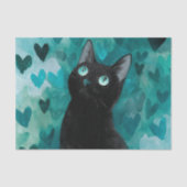 Black Cat With Blue Eyes Blue Hearts Seidenpapier (Vorderseite)