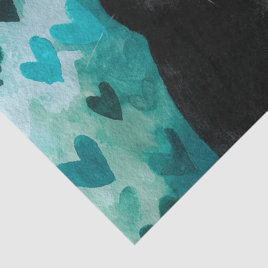 Black Cat With Blue Eyes Blue Hearts Seidenpapier (Ausschnitt)