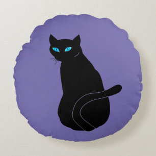 Black Cat With Blue Eyes Round Pillow Your Colors Rundes Kissen