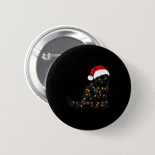 Black Cat With Christmas Light Funny Cat Lover Chr Button (Vorne & Hinten)