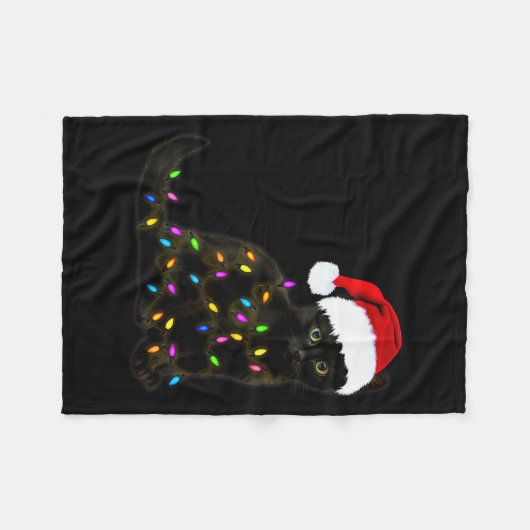 Black Cat With Christmas Light Funny Cat Lover Chr Fleecedecke (Vorderseite (Horizontal))