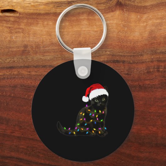 Black Cat With Christmas Light Funny Cat Lover Chr Schlüsselanhänger (Vorderseite)