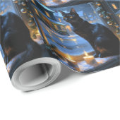 Black Cat With Christmas Lights Holiday Geschenkpapier (Rolleneckpunkt)