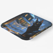 Black Cat With Christmas Lights Holiday Pappteller (Gewinkelt)