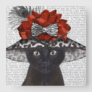 Black Cat with Fabulous Hat Quadratische Wanduhr