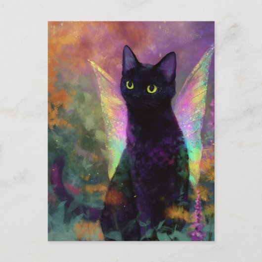 Black Cat With Fairy Wings Postkarte (Vorderseite)