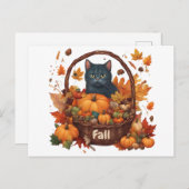 Black Cat with Fall Harvest Basket Postkarte (Vorne/Hinten)