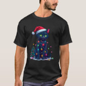 Black Cat with Festive Tree and Glowing Lights Chr T-Shirt (Vorderseite)