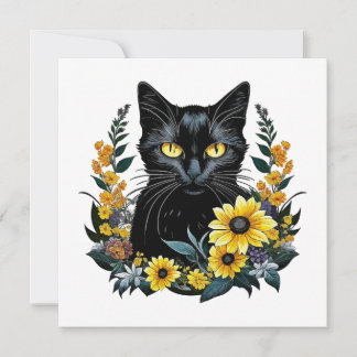 Black Cat With Flowers