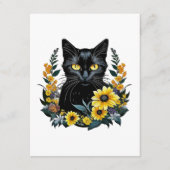 Black Cat With Flowers Begleitkarte (Vorderseite)