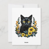 Black Cat With Flowers Feiertagskarte (Rückseite)