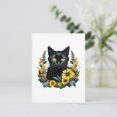 Black Cat With Flowers Feiertagskarte (Stehend Vorderseite)