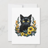 Black Cat With Flowers Feiertagskarte (Vorderseite)