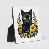 Black Cat With Flowers Fotoplatte (Vorderseite)