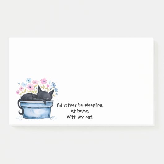 Black Cat with Flowers I'd Rather Be Sleeping Post-it Klebezettel (Vorderseite)