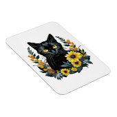 Black Cat With Flowers Magnet (Rechte Seite)
