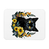 Black Cat With Flowers Magnet (Horizontal)